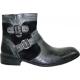 Robert Wayne "Cycle" Black Grey Boots With Double Buckle And Zipper On Both Sides